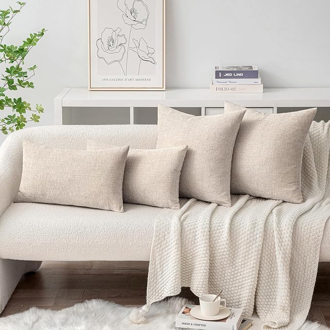 MIULEE Pack of 2 Couch Throw Pillow Covers 18x18 Inch Soft Light Brown Chenille - Image 4
