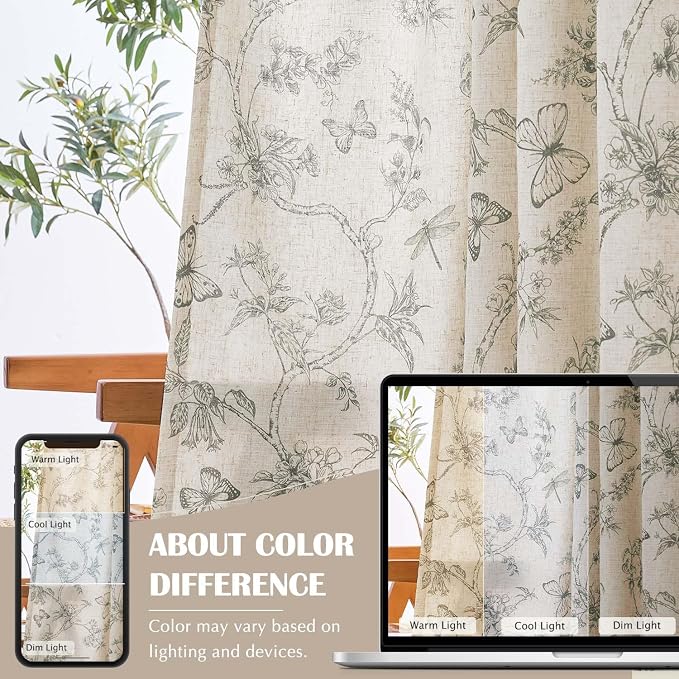 jinchan Floral Curtains Lined Linen Blend Curtain - Image 6