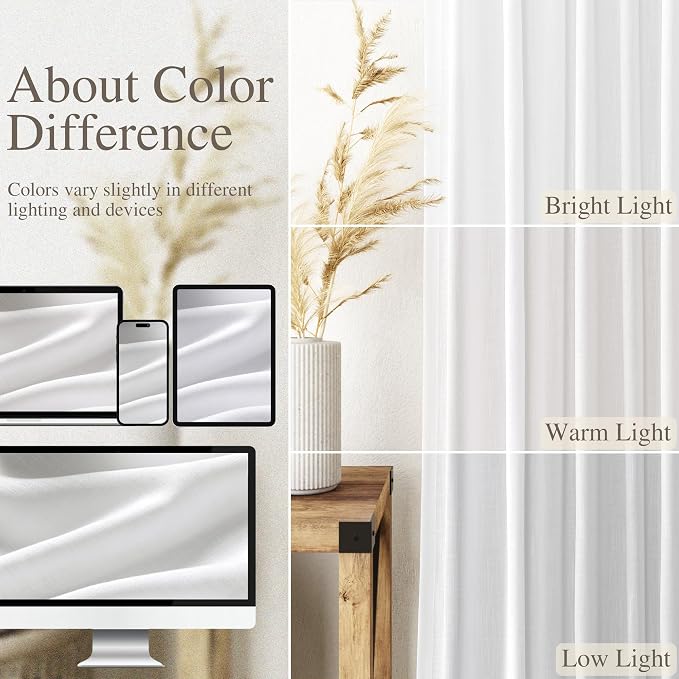 Nanspring White Semi Sheer Linen Curtains 73 Inch Length - Image 4