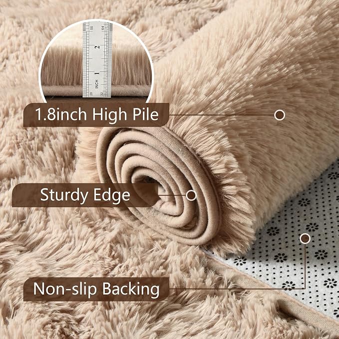 2x3 Beige Fluffy Soft Area Rug Non-Slip - Image 6