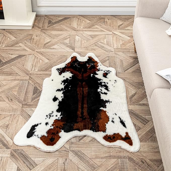 Faux Cowhide Rug Cow Print Area Rug Premium Faux Animal Skin Hide Rugs Tricolor by yingda1992