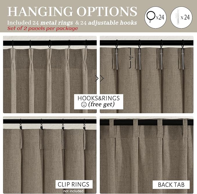 Dark Flax 70 Inch Extra Wide Light Filtering Curtains 120 Inches Long - Image 6