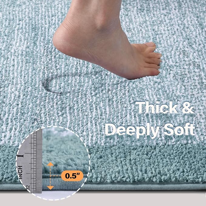 Bathroom Rugs 30x20 Non Slip Washable, Dusty Blue Bath Mat - Image 4