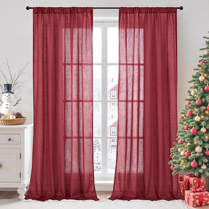 BGment Long Linen Semi Sheer Curtains 102 Inch Length by BGment