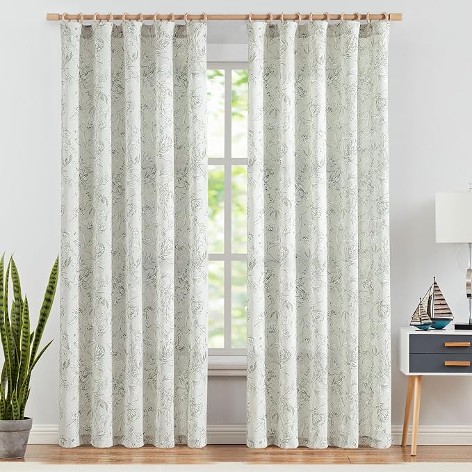 jinchan Floral Curtains 90 Inch Length Charcoal Grey Flower Linen Farmhouse - Image 2