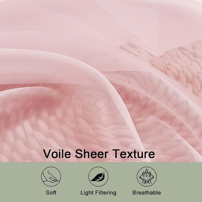 OWENIE Sheer Curtains 84 Inches Long 2 Panels Set, Sheer Blush Curtains - Image 6