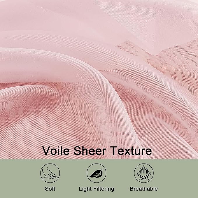 OWENIE Blush Sheer Curtains 72 Inches Long 2 Panels Set, Transparent Voile - Image 5