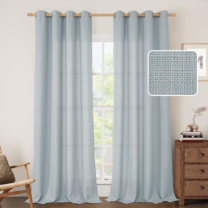LAMIT Linen Curtains 90 Inch for Bedroom, Grommet Thick Linen Textured Sheer by LAMIT