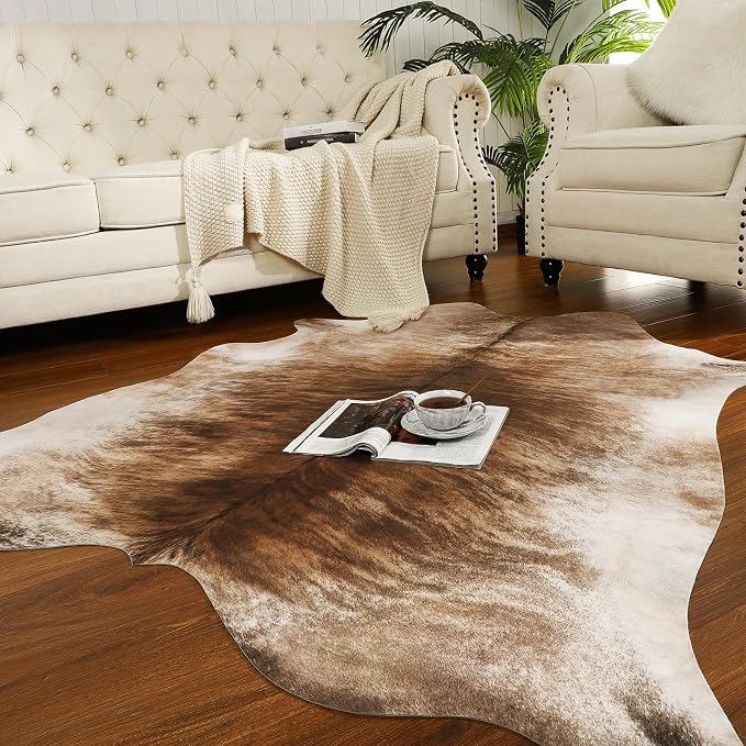 AROGAN Western Decor Faux Fur Cowhide Rug, 6.2 x 5.2 Feet Premium Animal Skin - Image 3
