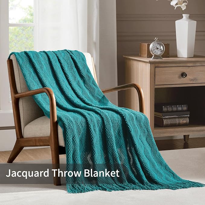 BOURINA Teal Throw Blanket 50x60 Inches Throw Textured Solid Soft Ripple Throws - Image 2