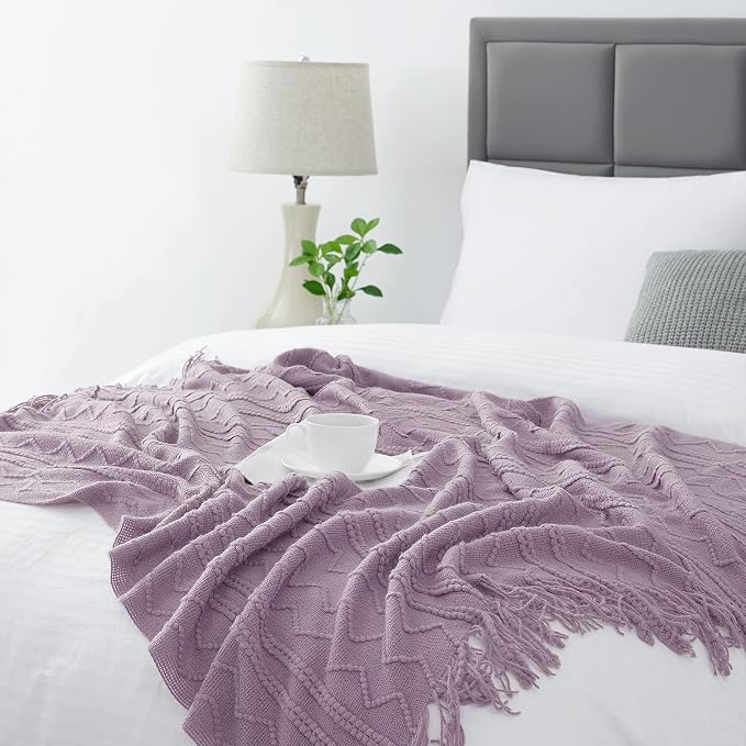 BOURINA Light Lavender Throw Blanket 50x60 Inches Throw Textured Solid Soft - Image 6