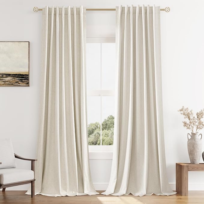 Guken 100% Blackout Linen Curtains 94 Inch Length 2 Panels Set by Guken