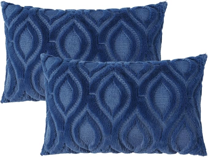 decorUhome Throw Pillow Covers 12x20 Inch Set of 2, Soft Plush Faux Wool Dark - Image 8