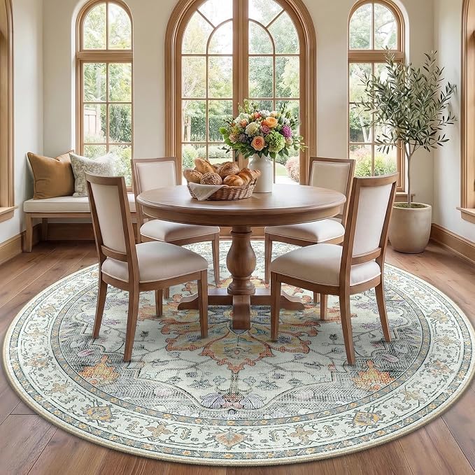 Area Rugs 7ft Washable Non-Slip, Floral Vintage Distress Print Pattern by RELEANY