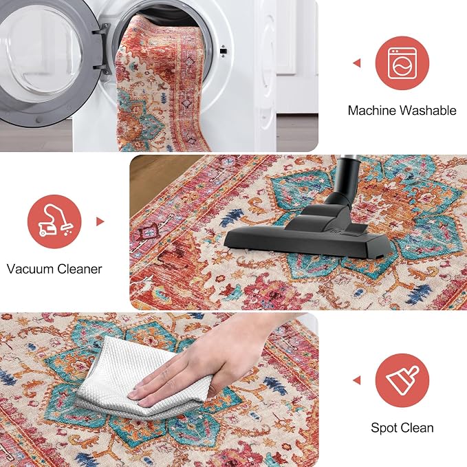 Yamaziot Washable Runner Rug, 2x8 Non-Slip Boho Vintage Hallway Rug Runner - Image 3