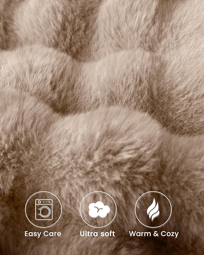 Ultra Soft Cozy Faux Fur Throw Blanket, Fuzzy Plush Thick Bubble Blanket - Image 5
