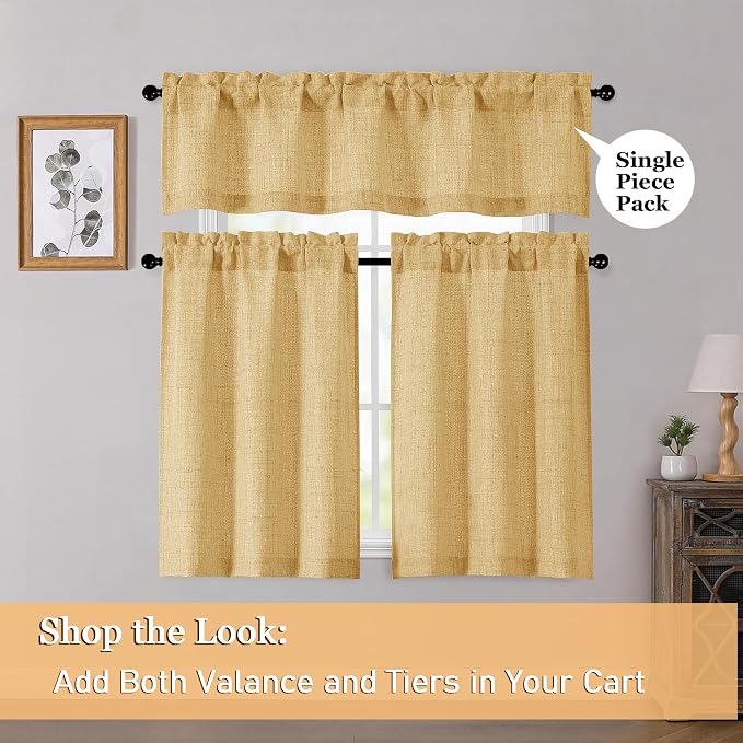 OWENIE Gold Valances for Windows 1 Pcs, Light Filtering Textured Farmhouse - Image 6