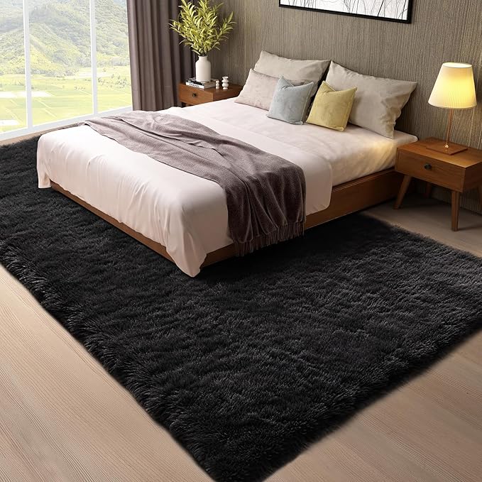 Ophanie 8x10 Black Area Rugs for Living Room, Large Shag Bedroom Carpet - Image 3