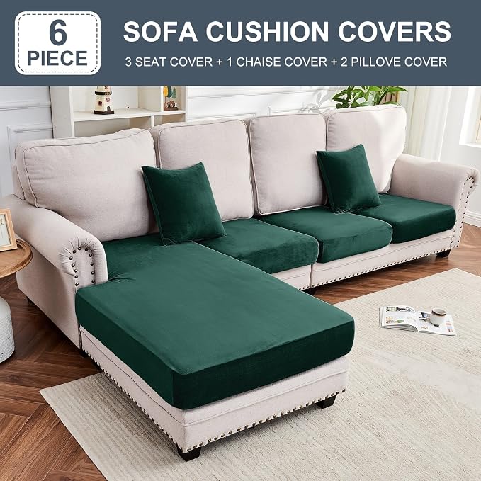Couch Cover 4-Piece Elastic Velvet Couch Cushion Covers & Chaise Slipcovers - Image 4