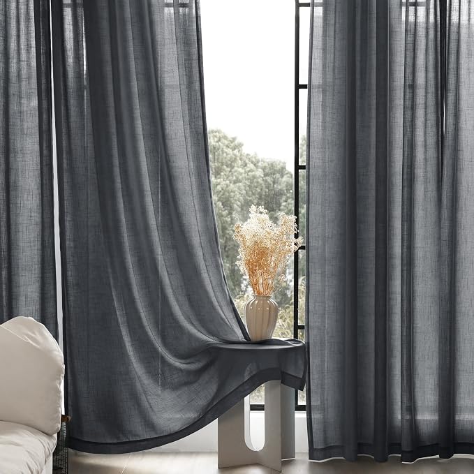 Dark Gray Curtains for Living Room Back Tab Modern Farmhouse Semi Sheer Gray - Image 5