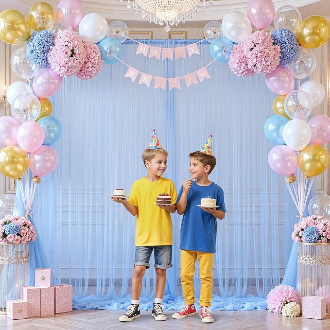 Baby Blue Sheer Backdrop Curtains - Image 2