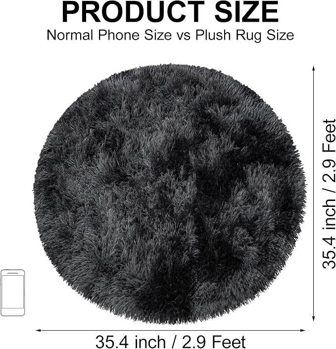 Tie Dye Black Round Rugs Small 3x3 ft Fluffy Circle Rug Furry Carpet Shaggy - Image 2