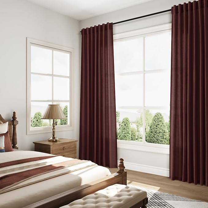 Nanspring Reddish Brown Linen Curtains 84 Inch Length 2 Panels Set - Image 8