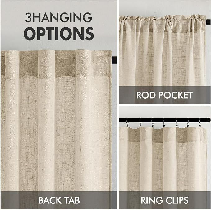 MIULEE Linen Curtains 63 Inch Length 2 Panels - Image 3