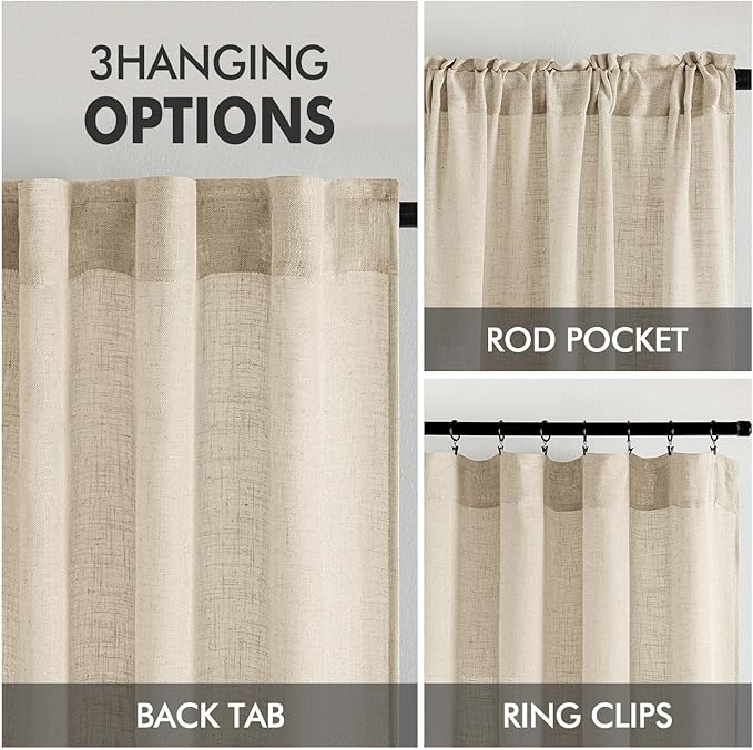 MIULEE Linen Curtains 54 Inch Length 2 Panels - Image 3