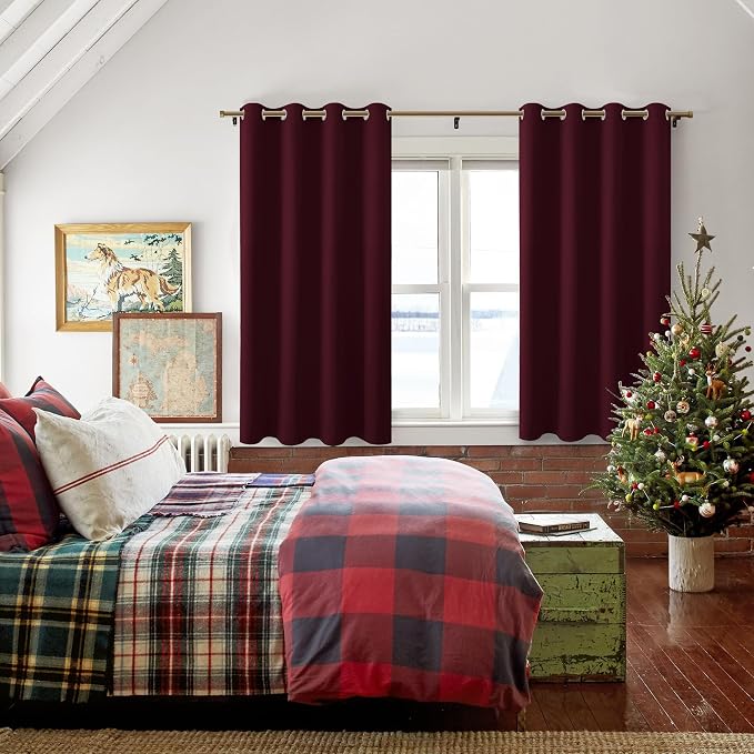 Blackout Curtains for Bedroom 52 x 54 Inches Long Burgundy 2 Panels | Thermal - Image 6