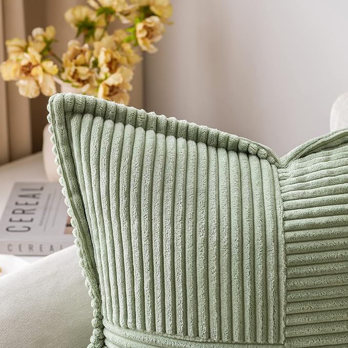 MIULEE Sage Green Corduroy Decorative Euro Sham Pillow Covers 24x24 Inch - Image 2
