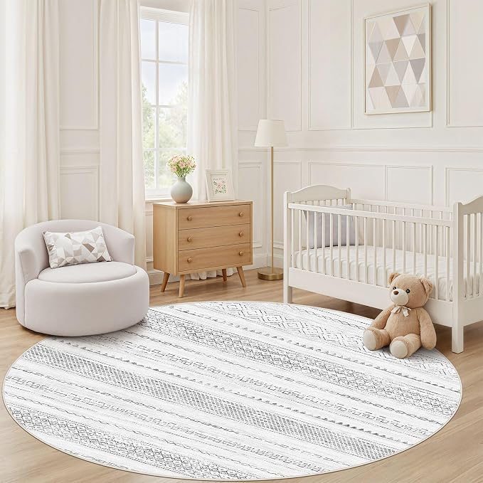 Nakagishi Round Rug Boho Area Rugs: 6x6 Washable Large Circle Neutral Soft - Image 6