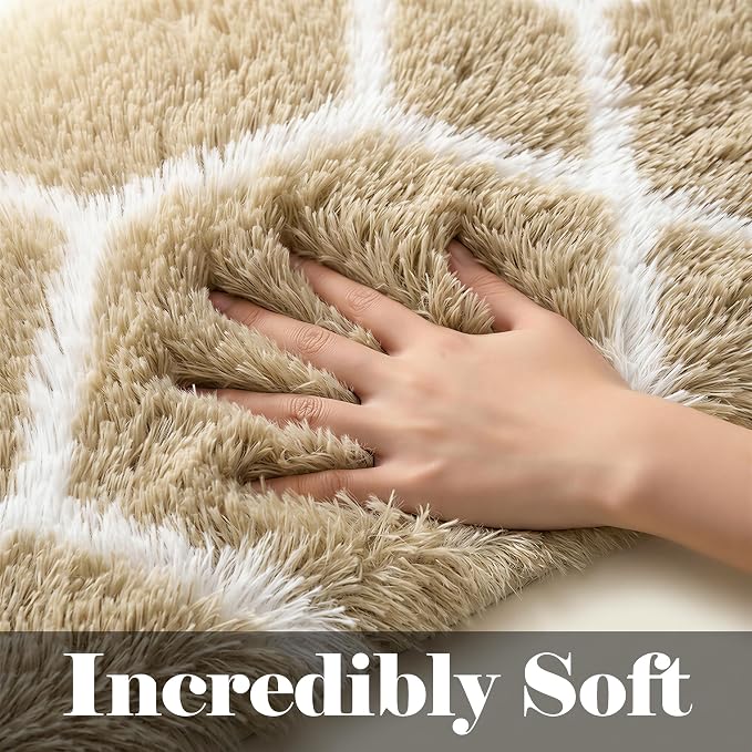 8x10 Area Rugs for Living Room, Fluffy Beige and White Modern Bedroom Rug | - Image 2