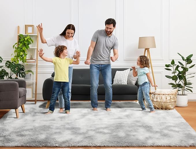 ONASAR Area Rugs 9x12 Living Room, Tie-Dyed Light Grey Large Fluffy Bedroom Rug - Image 8