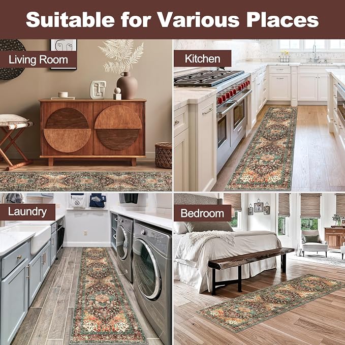 Yamaziot Washable Runner Rug, 2x8 Non-Slip Boho Vintage Hallway Rug Runner - Image 7