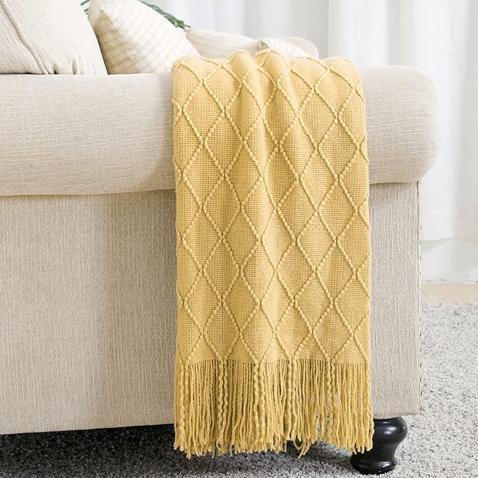 BOURINA Mustard Throw Blanket 50x60 Inches Throw Textured Solid Soft Sofa Couch - Image 2