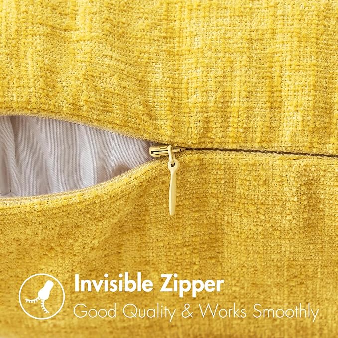 MIULEE Pack of 2 Couch Throw Pillow Covers 18x18 Inch Soft Yellow Chenille - Image 3
