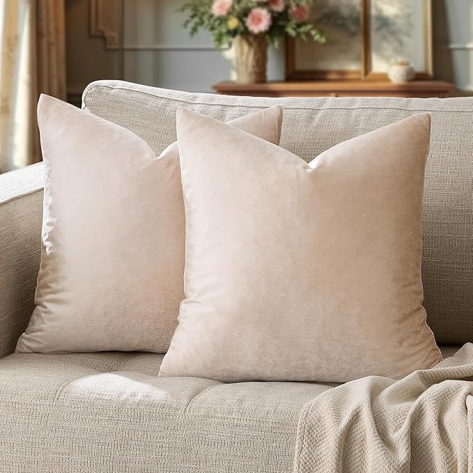 GIGIZAZA Beige Velvet Pillow Covers: Pack of 2 Super Soft Throw Pillows Solid by GIGIZAZAFocusingonhomedecoration