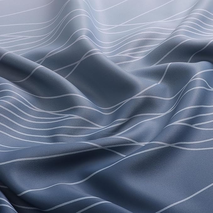 Estelar Textiler Navy Blue and Greyish White Ombre Short Blackout Cafe Curtains - Image 9