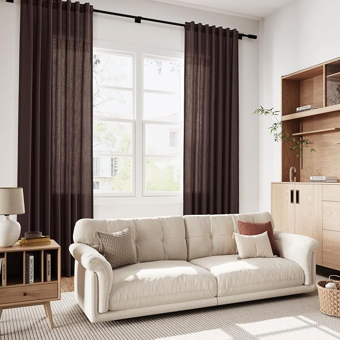 Coffee Brown Linen Curtains 132 Inch Length - Image 7
