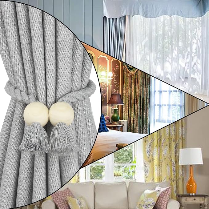 2 Pack Magnetic Curtain Tiebacks Cotton Hand Woven Tie Back Decorative Rope - Image 6