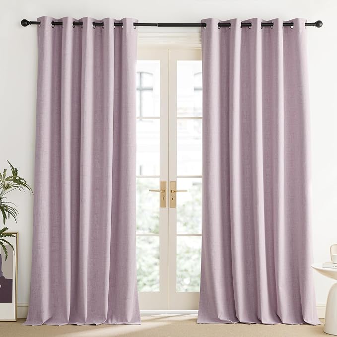 NICETOWN Pink Vintage Linen 100% Blackout Curtains - Image 2