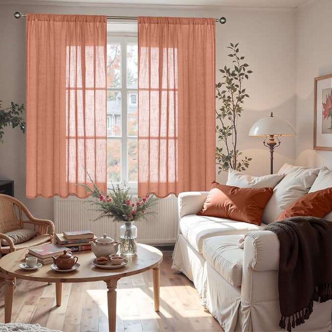 BGment Terracotta Linen Curtains 54 Inch Length - Image 2