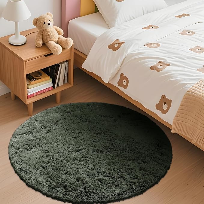 OLANLY Olive Green Round Rugs for Bedroom - Image 3