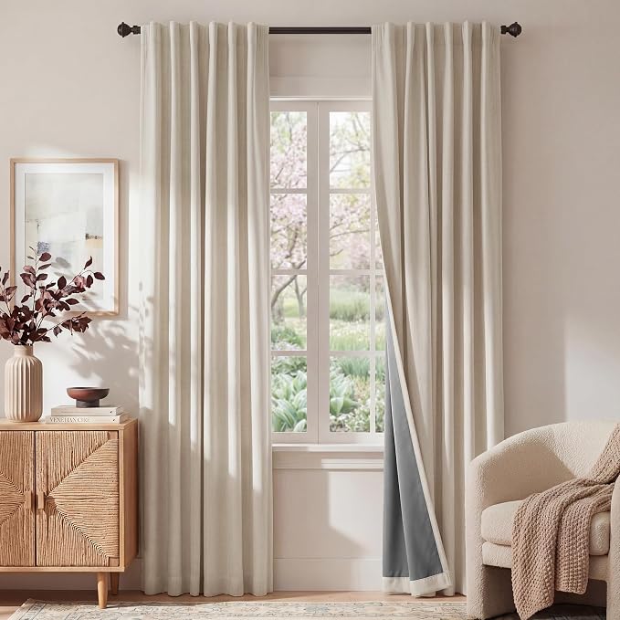 RYB HOME 100% Blackout Linen Textured Curtains 96 inches Long, Thermal by RYBHOME
