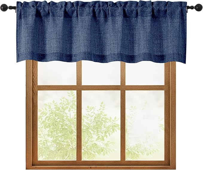 OWENIE Navy Blue Valances for Windows 1 Pcs, Light Filtering Textured Farmhouse by OWENIE