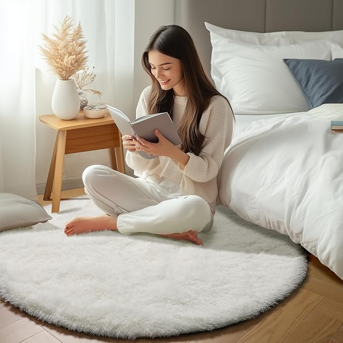 ONASAR Cream White Round Area Rugs 6ft, Fluffy Soft Bedroom Circle Rug Floor Mat - Image 7