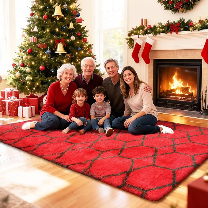 Shag Area Rug for Bedroom 5x8, Fluffy Area Rugs for Living Room, Geometric Soft - Image 5