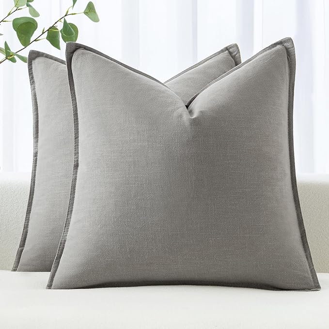 MIULEE Decorative Linen Pillow Covers 18x18 Inch Light Gray | Boho Farmhouse​ by MIULEE