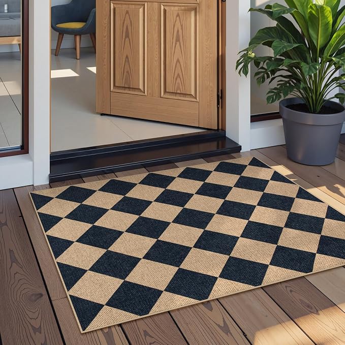 Lahome Colette Checkered Easy Jute Kitchen Rug, 2x3 Front Door Mat Non Slip - Image 6